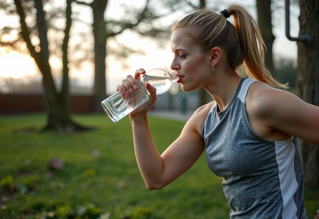 Frau trinkt Wasser beim Sport, symbolisiert Hydration
