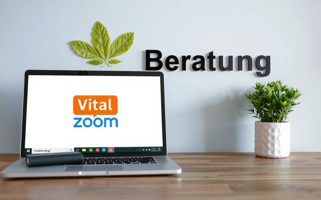 Nahaufnahme eines Laptops mit dem Zoom-Logo auf dem Bildschirm, symbolisiert Videokonferenz für Online-Beratungen.